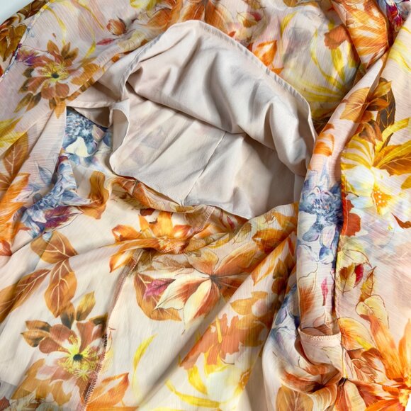 Guess Orange Floral Gilda Pleated V-Neck Cap Sleeve Maxi Dress $158 Size XL NEW! - Picture 10 of 12